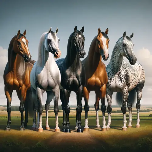 5 racehorses of different breeds