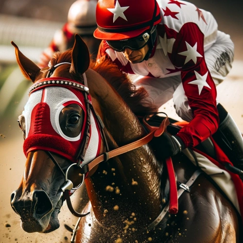 A jockey focused on his horse