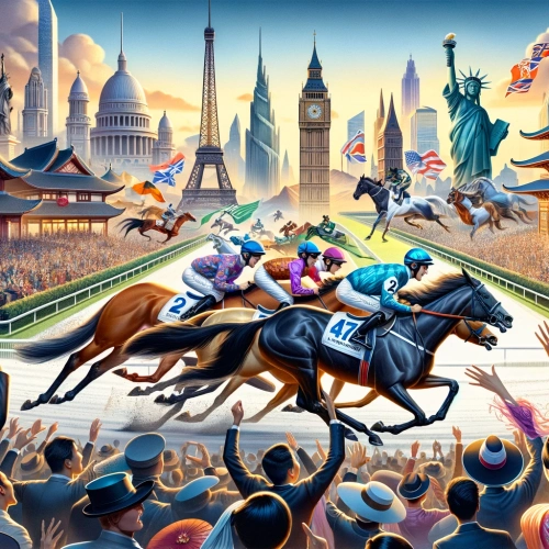 Illustration of a horse race in a prestigious setting